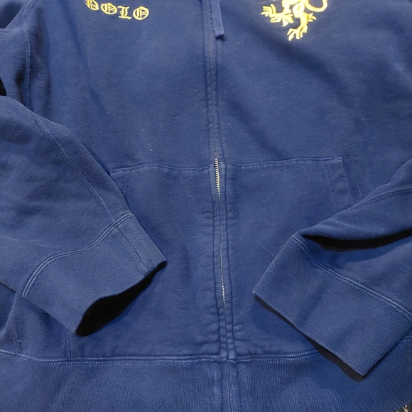 Polo Ralph Lauren Vintage Hoodie Big Lion Crest #4 Patch Large Blue - Picture 7 of 7